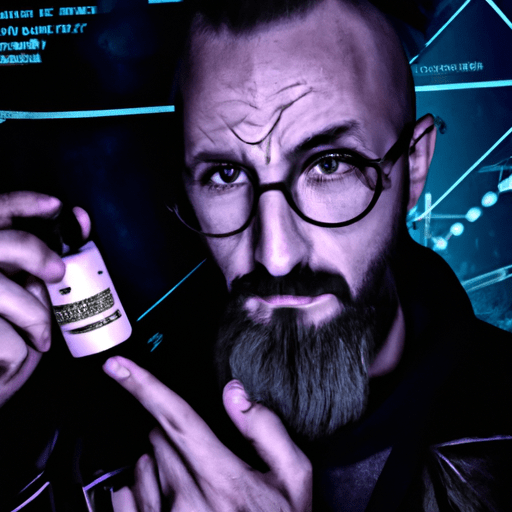 hombre con barba enseñando tarro de minoxidil